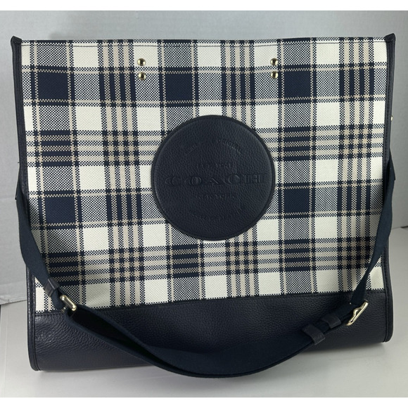 Coach Dempsey Garden Plaid Large Tote Bag W/ Matching Wallet in Navy Blue EUC - Picture 6 of 16